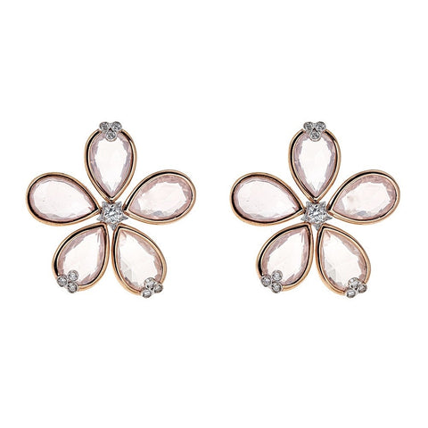 18K Rose Gold & Rose Quartz with Diamond Earrings