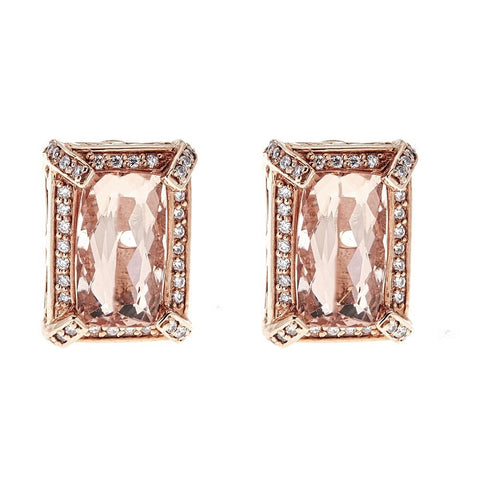 Morganite & Diamond Earrings in 14K Rose Gold
