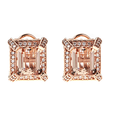 Morganite & Diamond Earrings in 14K Rose Gold