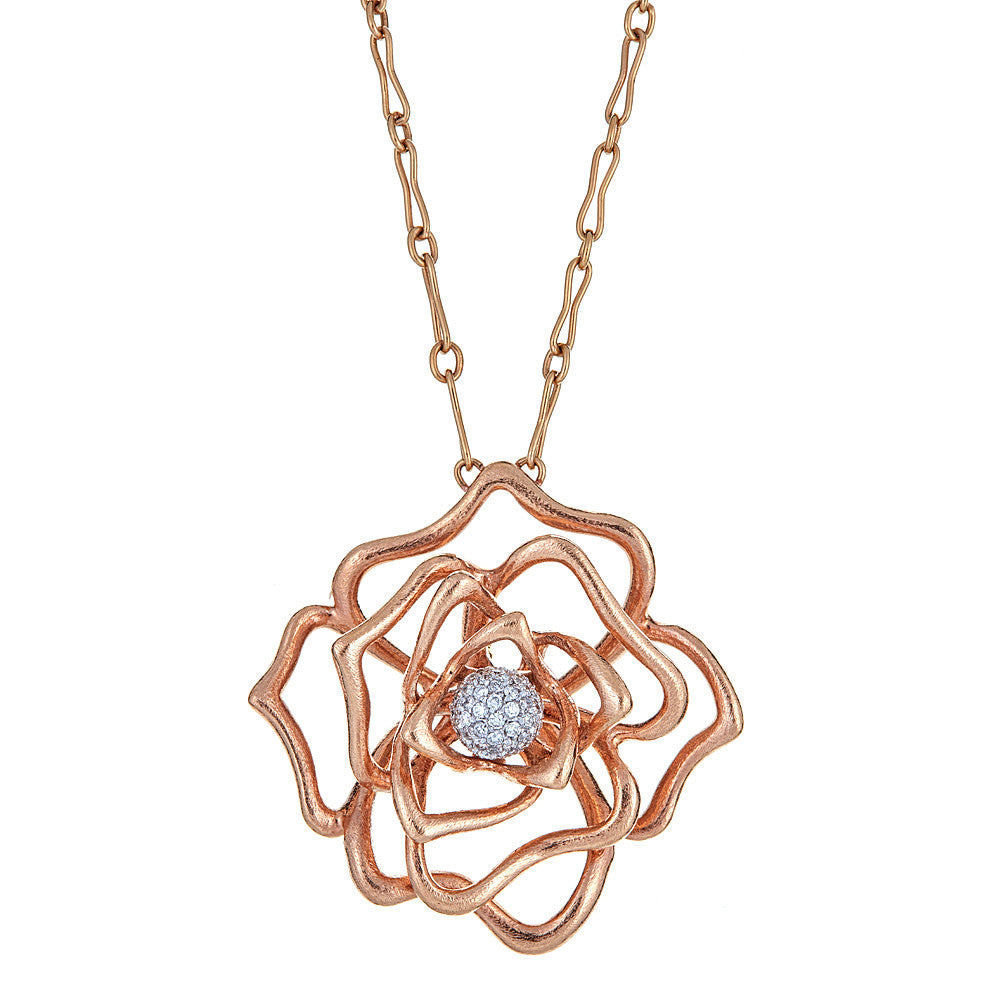 Roberto Coin 18K Rose Gold Diamond Flower Pendant – D'amati Fine