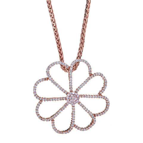 18K Rose Gold & Diamond Flower Pendant with 14K Rose Gold Chain