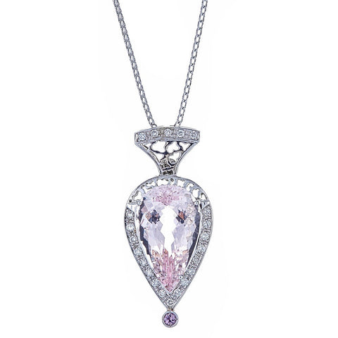 Kunzite & Diamond 14K White Gold Pendant