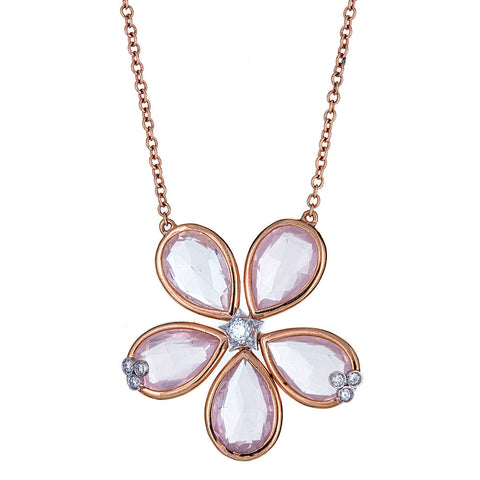 Rose Quartz & Diamond 18K Rose Gold Necklace
