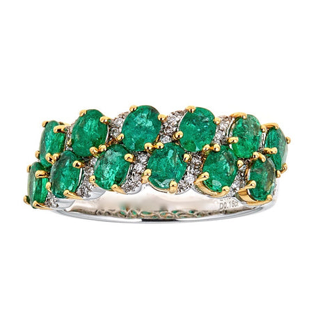 Emerald & Diamond Ring in 18K White Gold