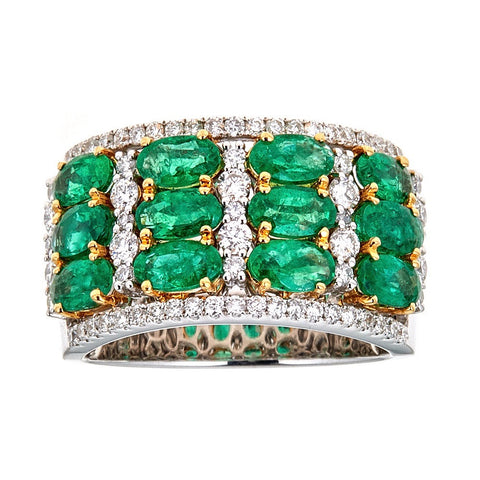 Emerald & Diamond Ring in 18K White Gold