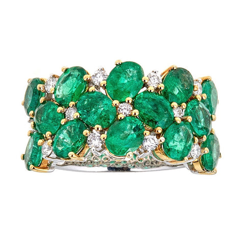 Emerald & Diamond Ring in 18K White Gold