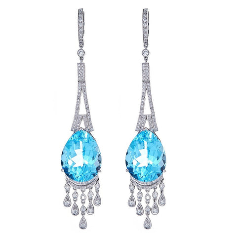 Blue Topaz & Diamond 18K White Gold Earrings