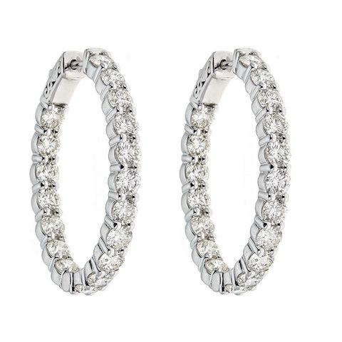 18K White Gold & Diamond Hoop Earrings
