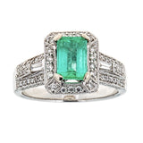 Emerald & Diamond Ring in 14K White Gold