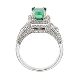 Emerald & Diamond Ring in 14K White Gold