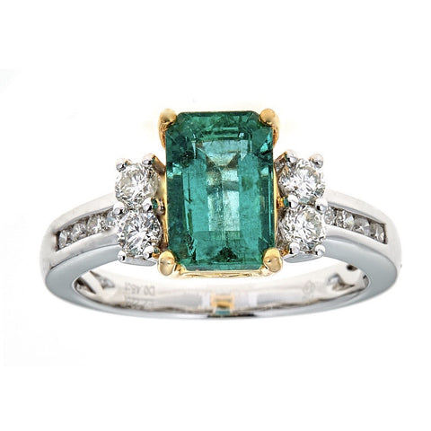 Emerald & Diamond Ring in 18K Two-Tone Gold