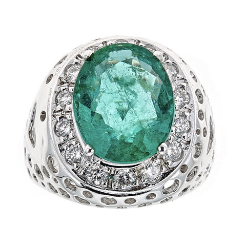 Emerald & Diamond Ring in 14K White Gold