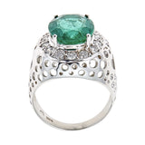 Emerald & Diamond Ring in 14K White Gold