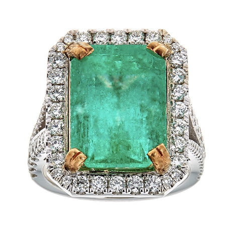 Emerald & Diamond Ring in 14K Two-Tone Gold