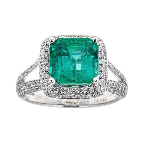 Emerald & Diamond Ring in 18K White Gold
