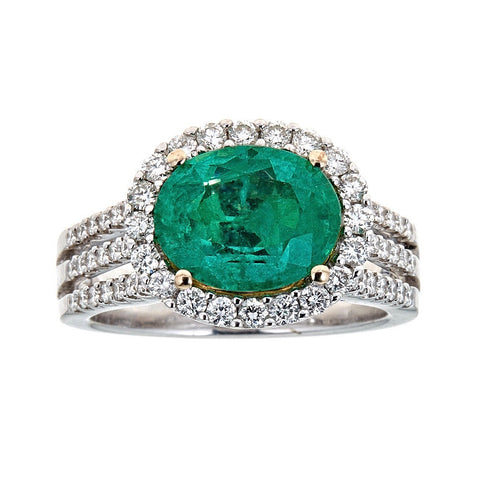 Emerald & Diamond Ring in 18K White Gold