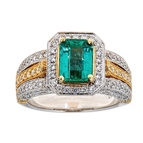 Emerald & Diamond Ring in 18K Two-Tone Gold