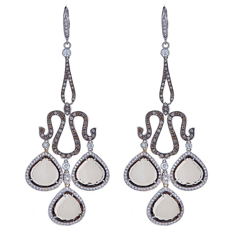 14K / 18K White Gold Smokey Quartz & Diamond Earrings