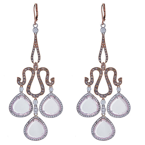 14K / 18K Two-Tone Gold Rose Quartz & Diamond Earrings