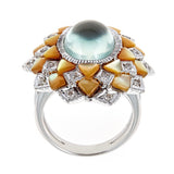 Kyanite, Mother of Pearl & Diamond 18K White Gold Ring