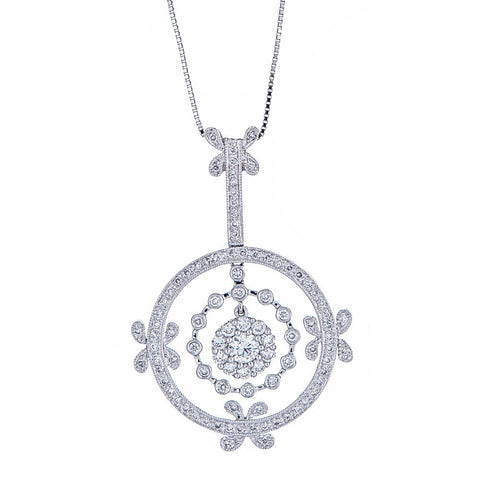 18K White Gold & Diamond Pendant with 14K White Gold Chain