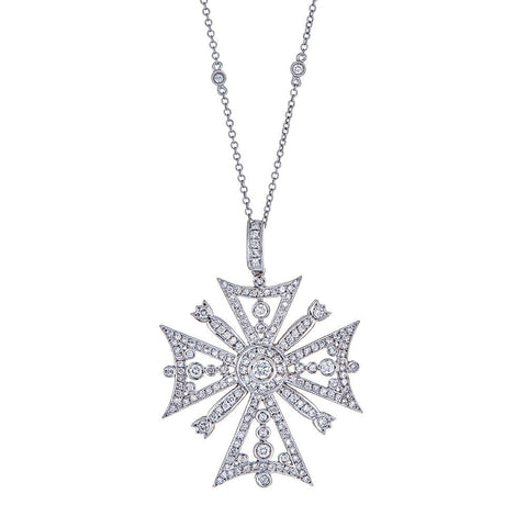 18K White Gold & Diamond Cross Pendant