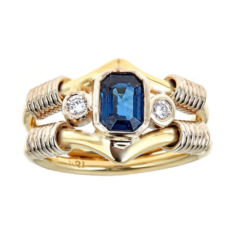 18K Yellow Gold Sapphire & Diamond Ring