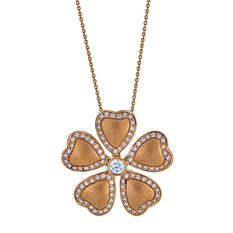 18k Yellow Gold and Diamond Flower Pendant.