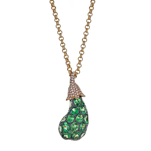 18K Yellow Gold Tsavorite & Diamond Pendant