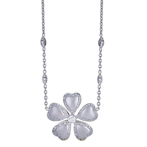 18K White Gold & Diamond Flower Necklace