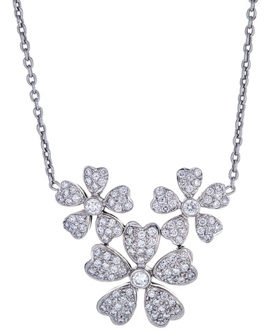 18k White Gold and Diamonds Multi-Flower Necklace