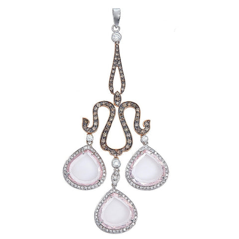 18K Gold Two-Tone Rose Quartz & Diamond Chandelier Pendant