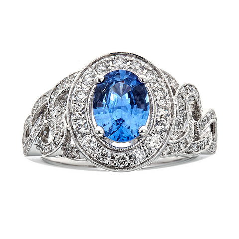 Ceylon Sapphire & Diamond 14K White Gold Ring