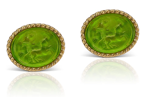 Green Cufflinks in 18K Yellow Gold