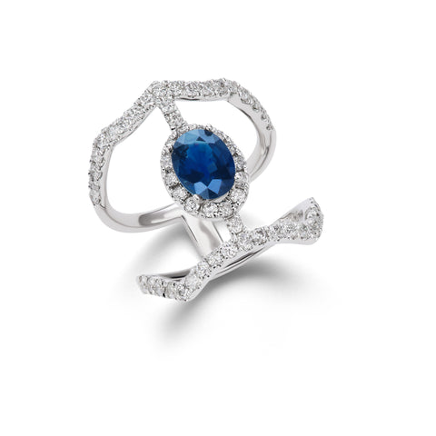 Sapphire & Diamond Ring in 14K White Gold