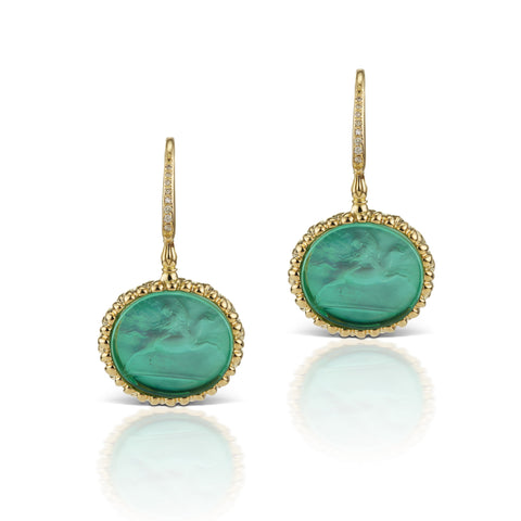 Sea Green Earrings in 18K Yellow Gold