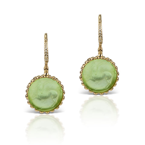 Pastel Green Earrings in 18K Yellow Gold