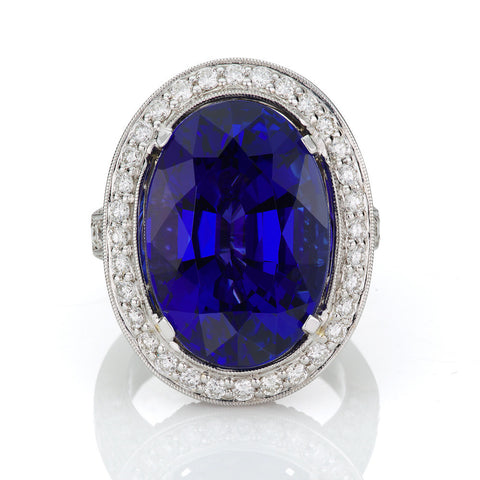 Tanzanite & Diamond Ring in 18K White Gold