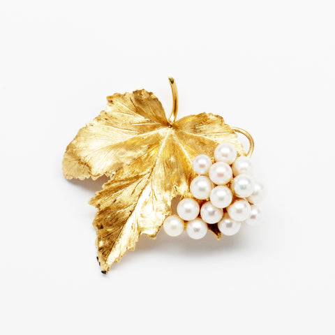 Tiffany Pearl & 18K Yellow Gold Leaf Pin