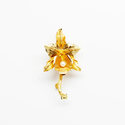 18K Yellow Gold & Pearl Flower Pin
