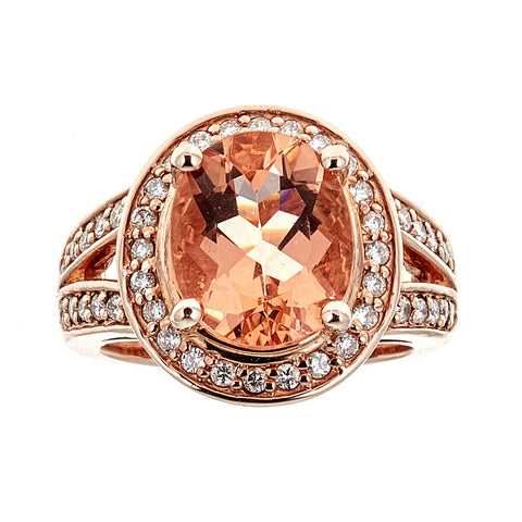 14K Rose Gold Morganite and Diamonds Ring