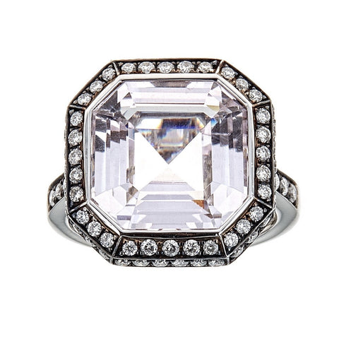 Kunzite & Diamond Ring in 18K White Gold