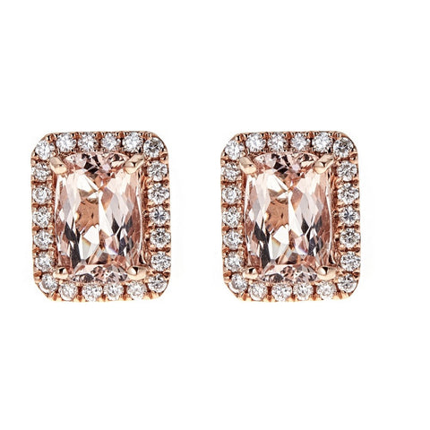 Morganite & Diamond Earrings in 14K Rose Gold