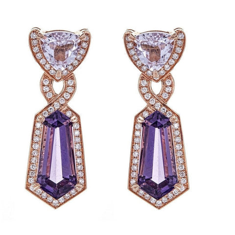 Kunzite Amethyst & Diamond 14K Rose Gold Earrings