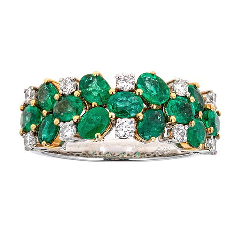 Emerald & Diamond Ring in 18K White Gold