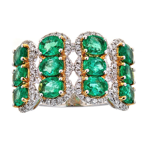 Emerald & Diamond Ring in 18K White Gold