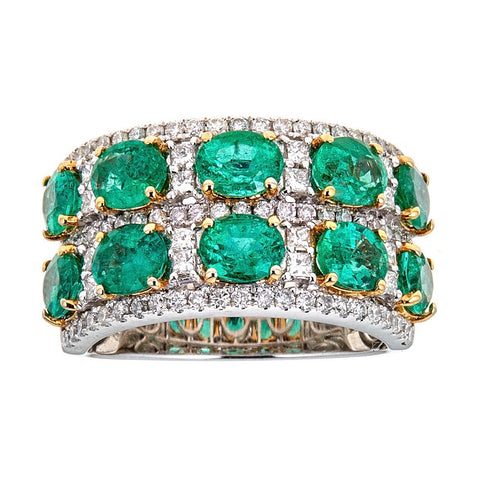 Emerald & Diamond Ring in 18K White Gold
