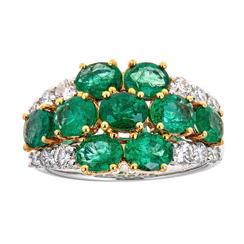 Emerald & Diamond Ring in 18K White Gold