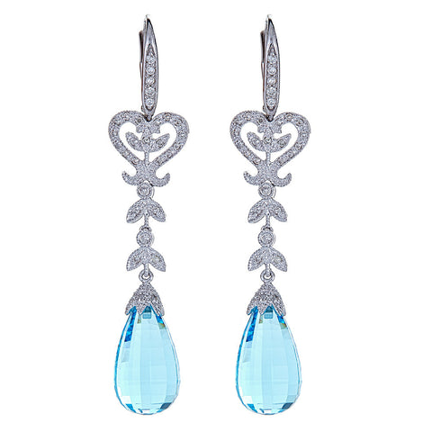 Blue Topaz & Diamond 14K White Gold Earrings