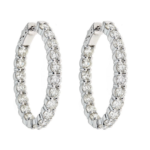 18K White Gold & Diamond Hoop Earrings